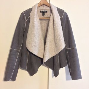 Suede Jacket with Sheepskin Lining - Grey and White - Size M